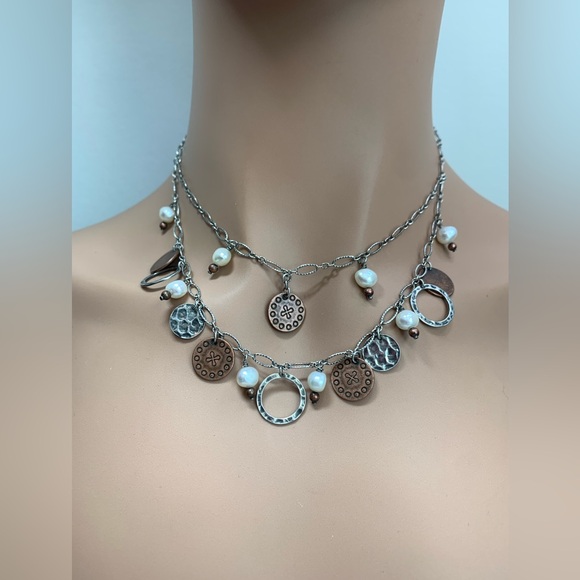 Silpada Vintage Sterling, Copper Coin & Freshwater Pearl 2-Tiered Link Necklace - Picture 2 of 15